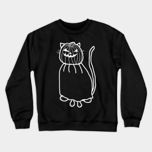 Minimal White Line Cute Cat Wearing Halloween Horror Costume Crewneck Sweatshirt